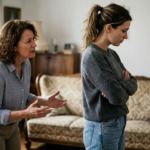 Adult child with her back to her mother